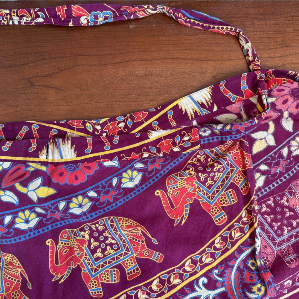 Darn Good Yarn 100% Cotton Boho Wrap Midi Skirt – Elephant and Camel Print - Picture 3 of 9